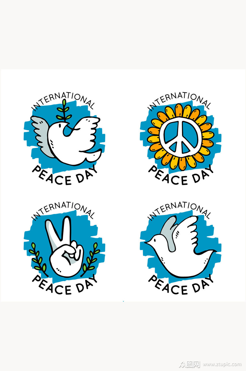 4款彩绘国际和平日标签矢量素材