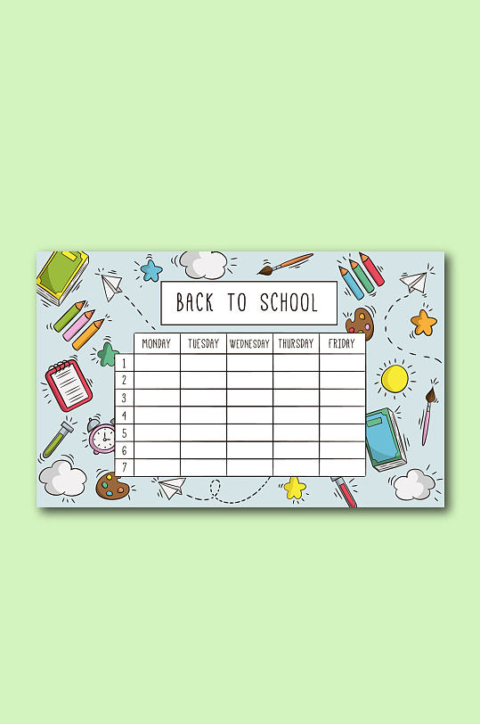 彩绘空白课程表设计矢量素材-众图网