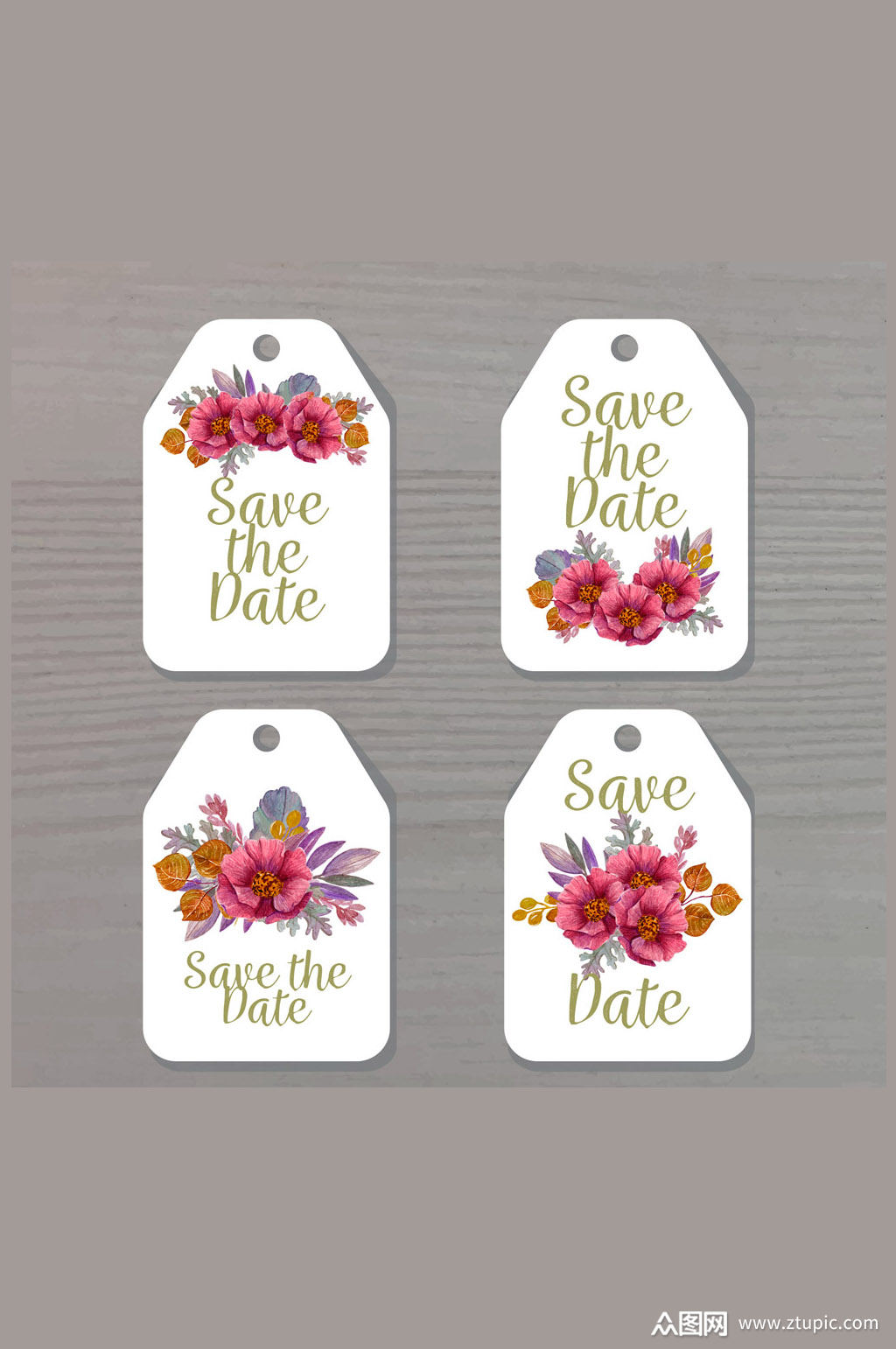 4款花卉艺术字标签矢量素材