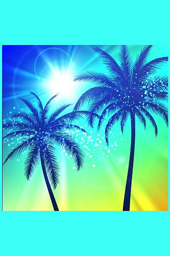 大海沙滩椰子树矢量素材