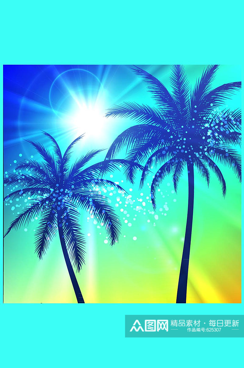 大海沙滩椰子树矢量素材素材