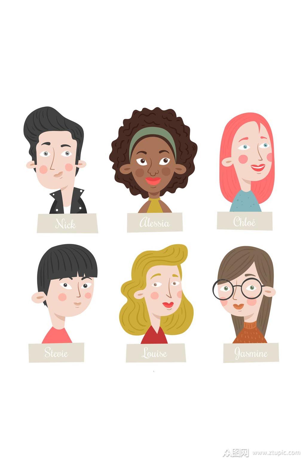 6款人物头像矢量图模板下载-编号625315-众图网