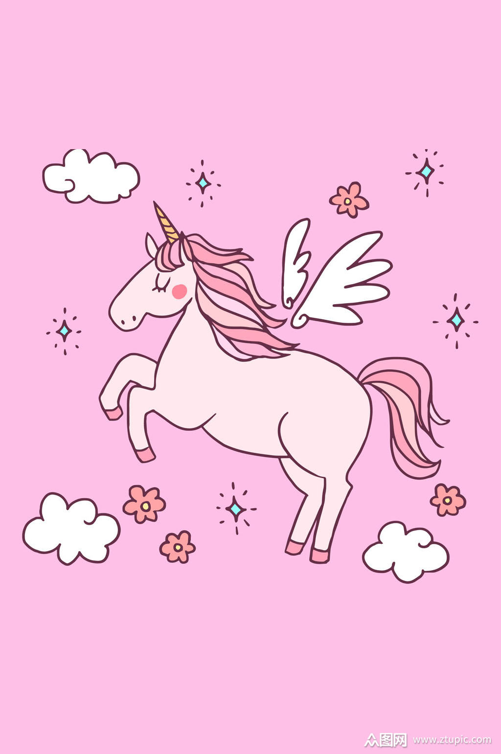 可爱粉色独角兽矢量素材