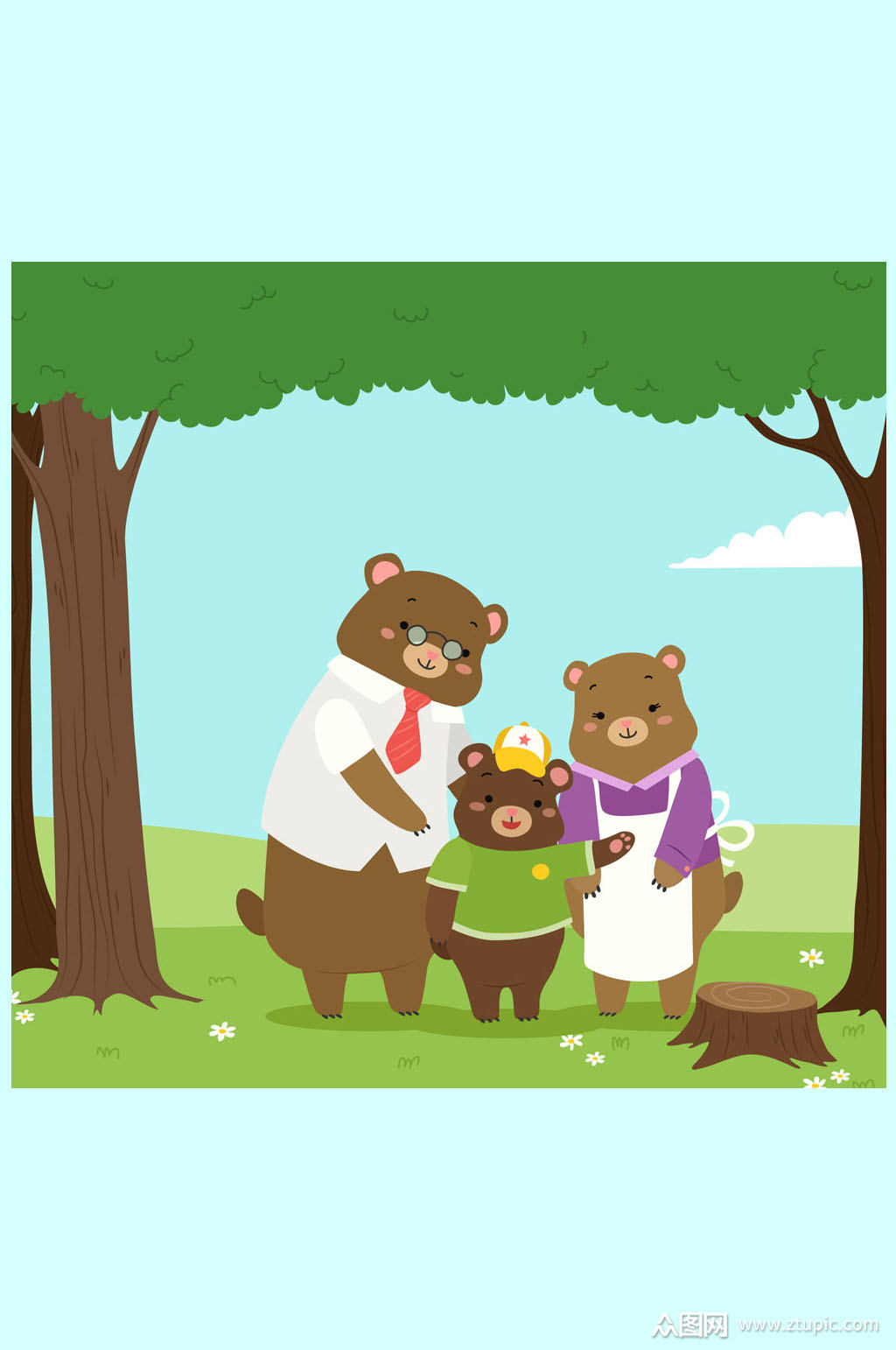熊的一家三口矢量素材