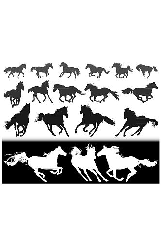 黑白动物马匹矢量素材图