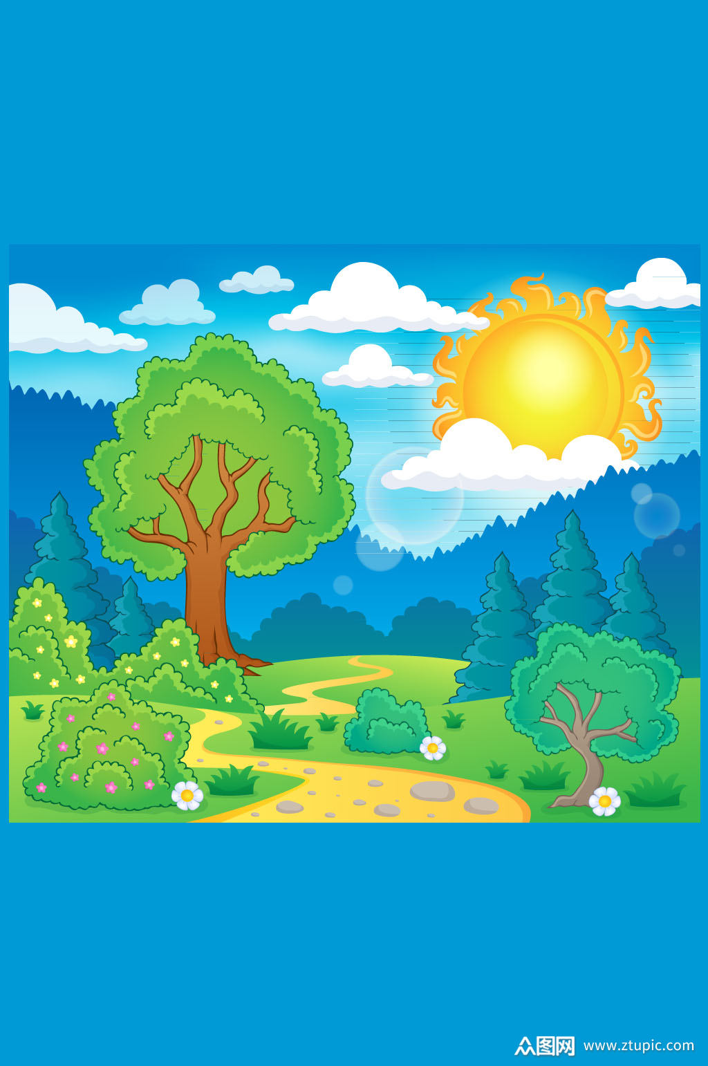 蓝色简约精美山谷矢量素材