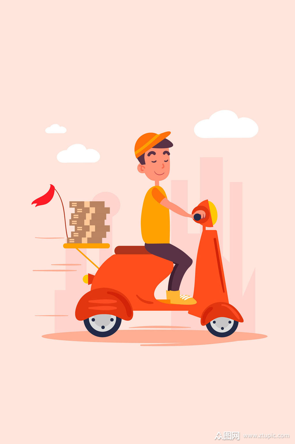 骑电瓶车的外卖员矢量素材