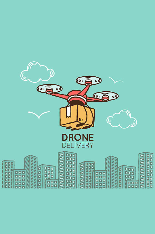 红色无人机快递矢量素材