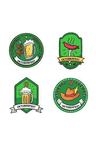 4款彩绘绿色啤酒节标签矢量素材