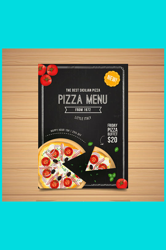 彩绘披萨单页菜单矢量素材