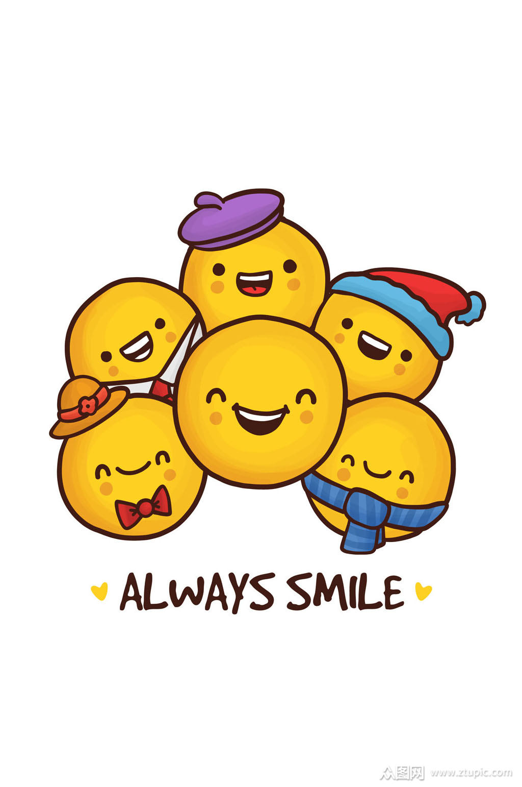 6个卡通圆形笑脸矢量素材