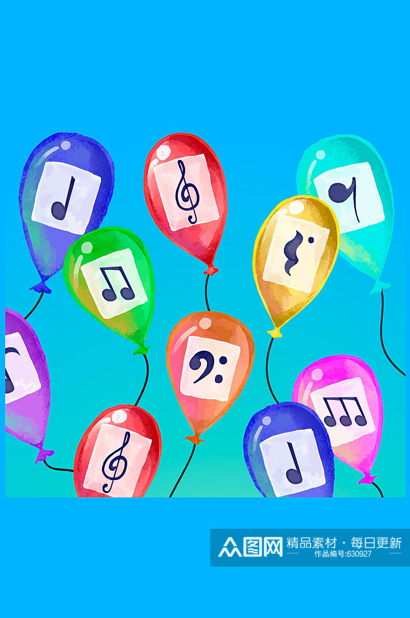 10款彩绘贴音符的气球矢量素材_素材