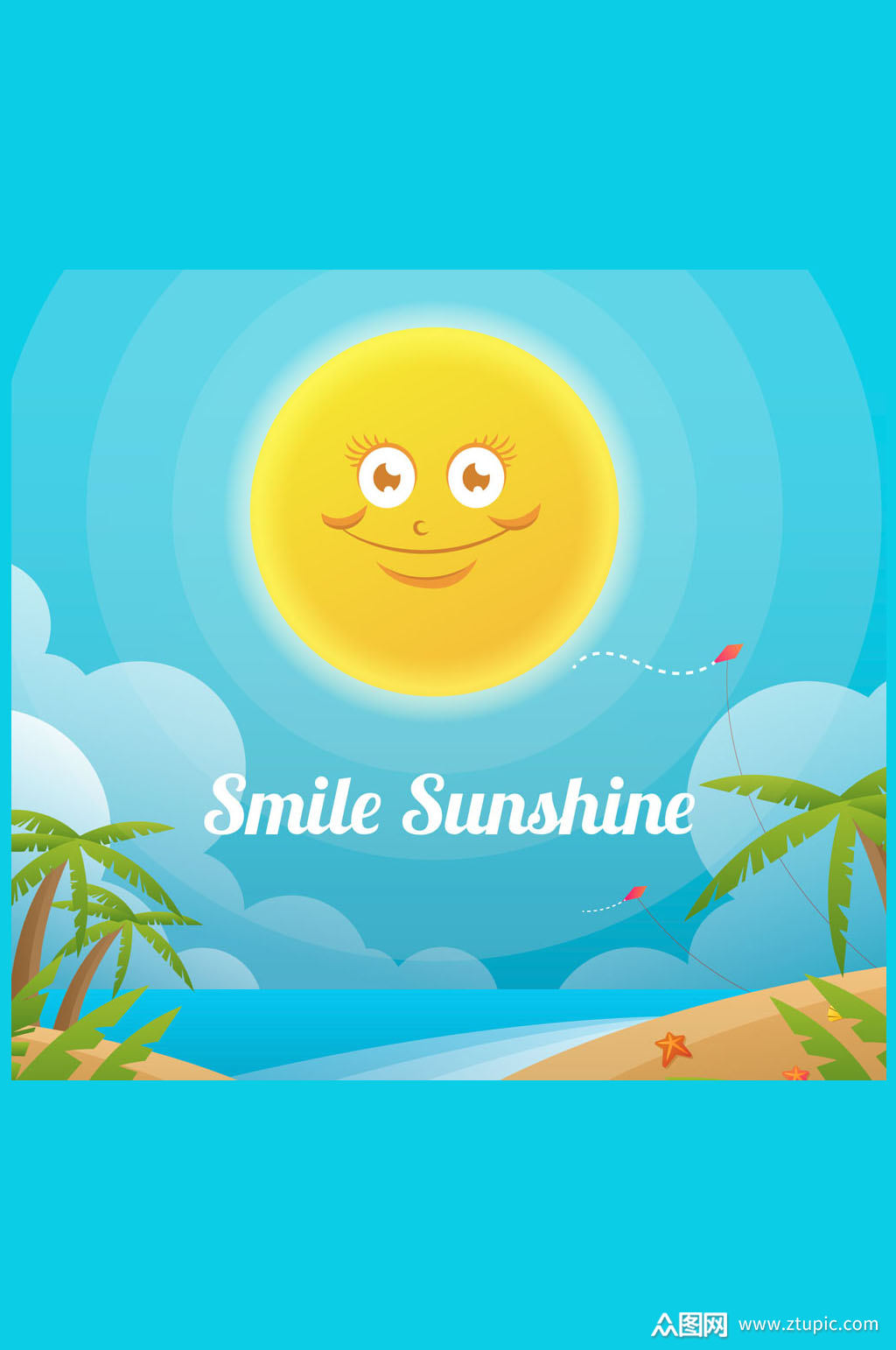 创意微笑太阳和沙滩矢量素材