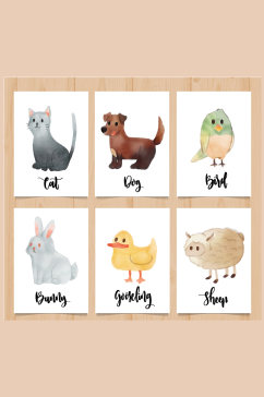 6款水彩绘动物卡片矢量素材