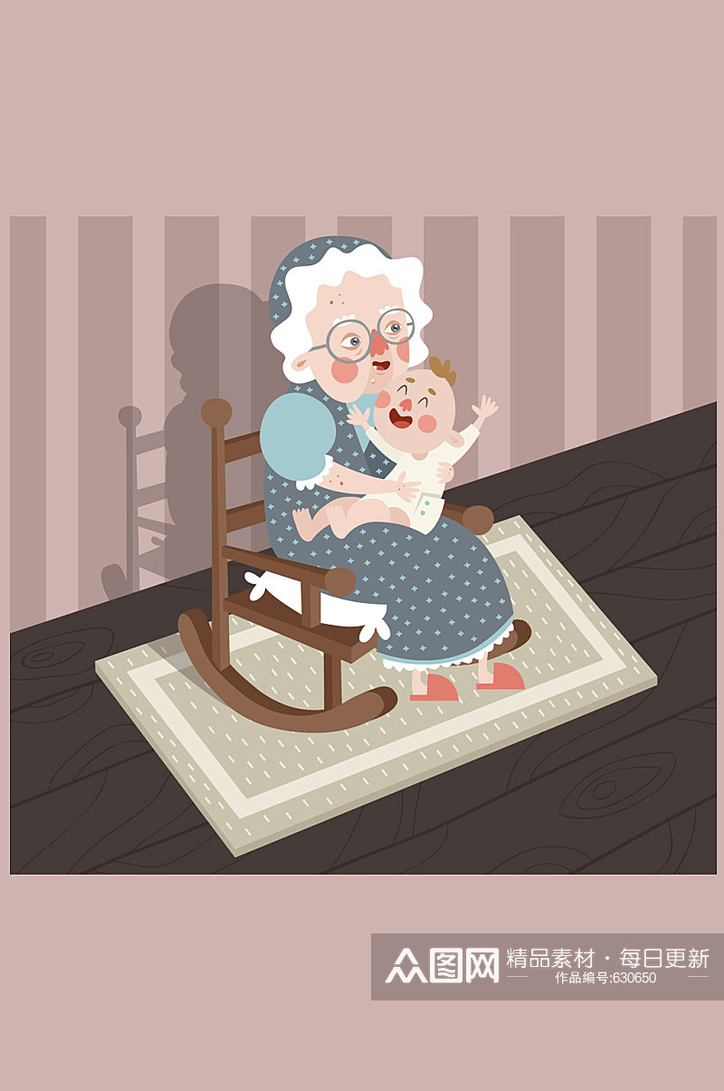 卡通怀抱婴儿的老妇人矢量素材素材
