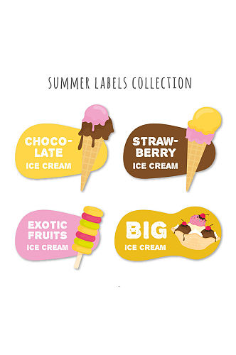 4款彩色夏季雪糕标签矢量图