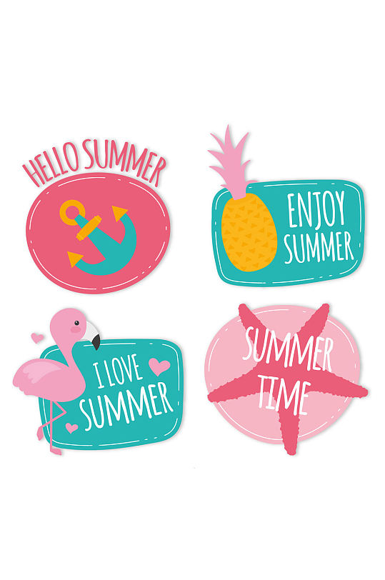 4款可爱夏季元素贴纸矢量图