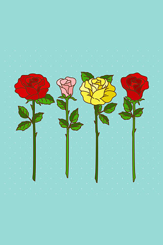 4款彩色玫瑰花花枝矢量素材