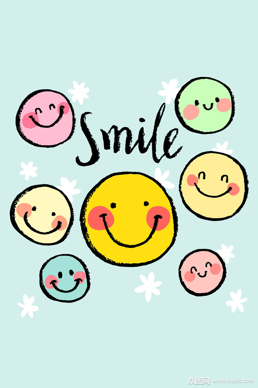 6个彩绘笑脸设计矢量图