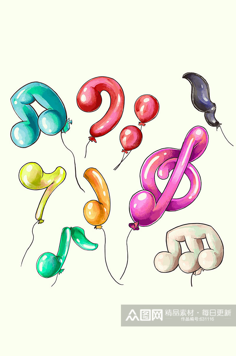 9款彩绘音符气球矢量素材素材