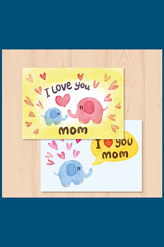彩绘大象母亲节卡片矢量图