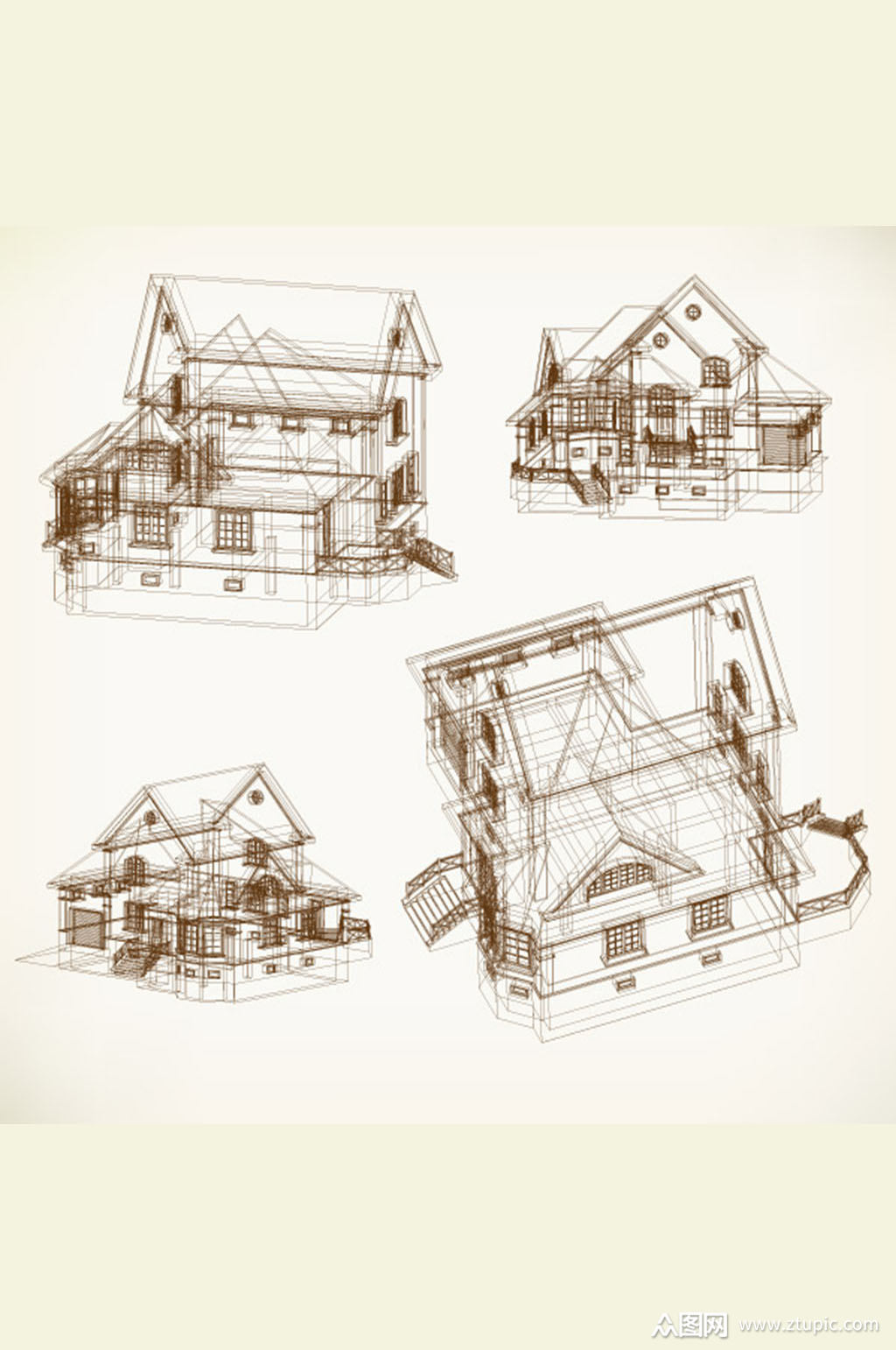 房屋设计图线稿矢量素材