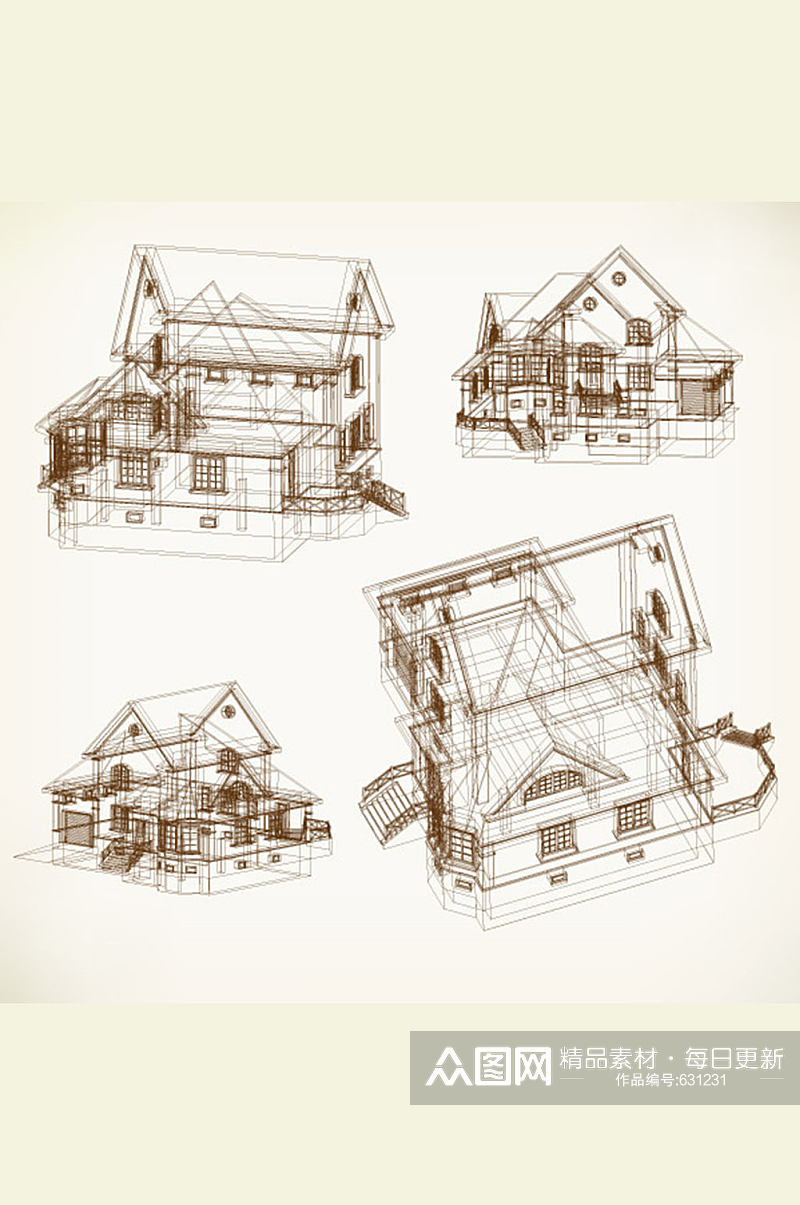 房屋设计图线稿矢量素材素材
