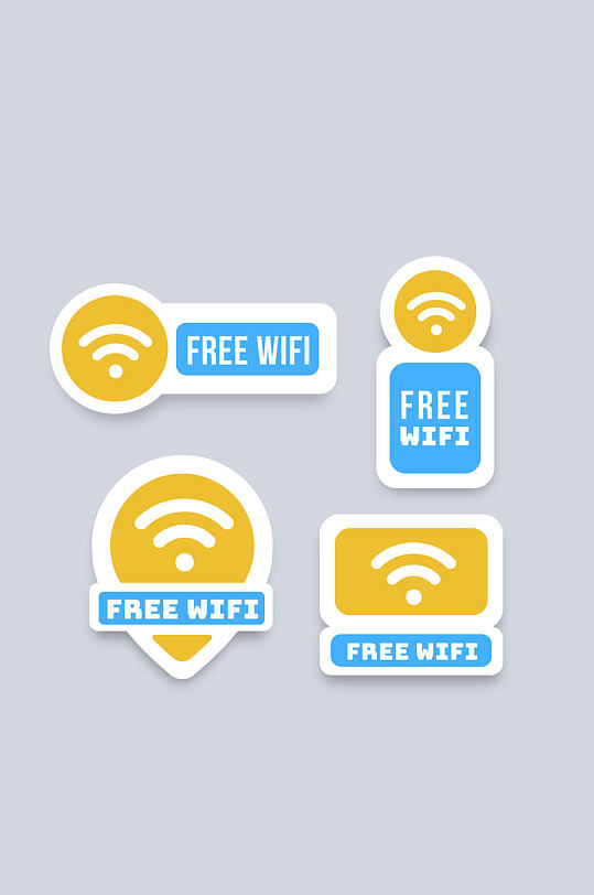4款彩色免费无线网贴纸矢量素材WiFi标识