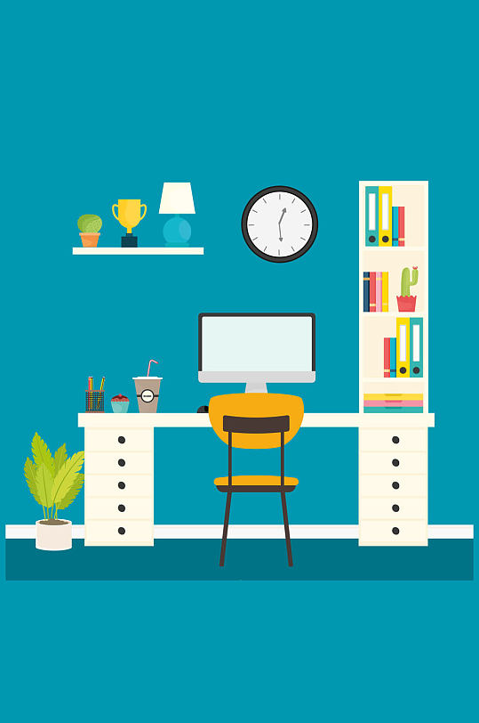 彩色整洁书桌设计矢量素材-众图网