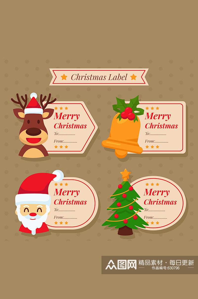 4款可爱圣诞节留言标签矢量素材素材