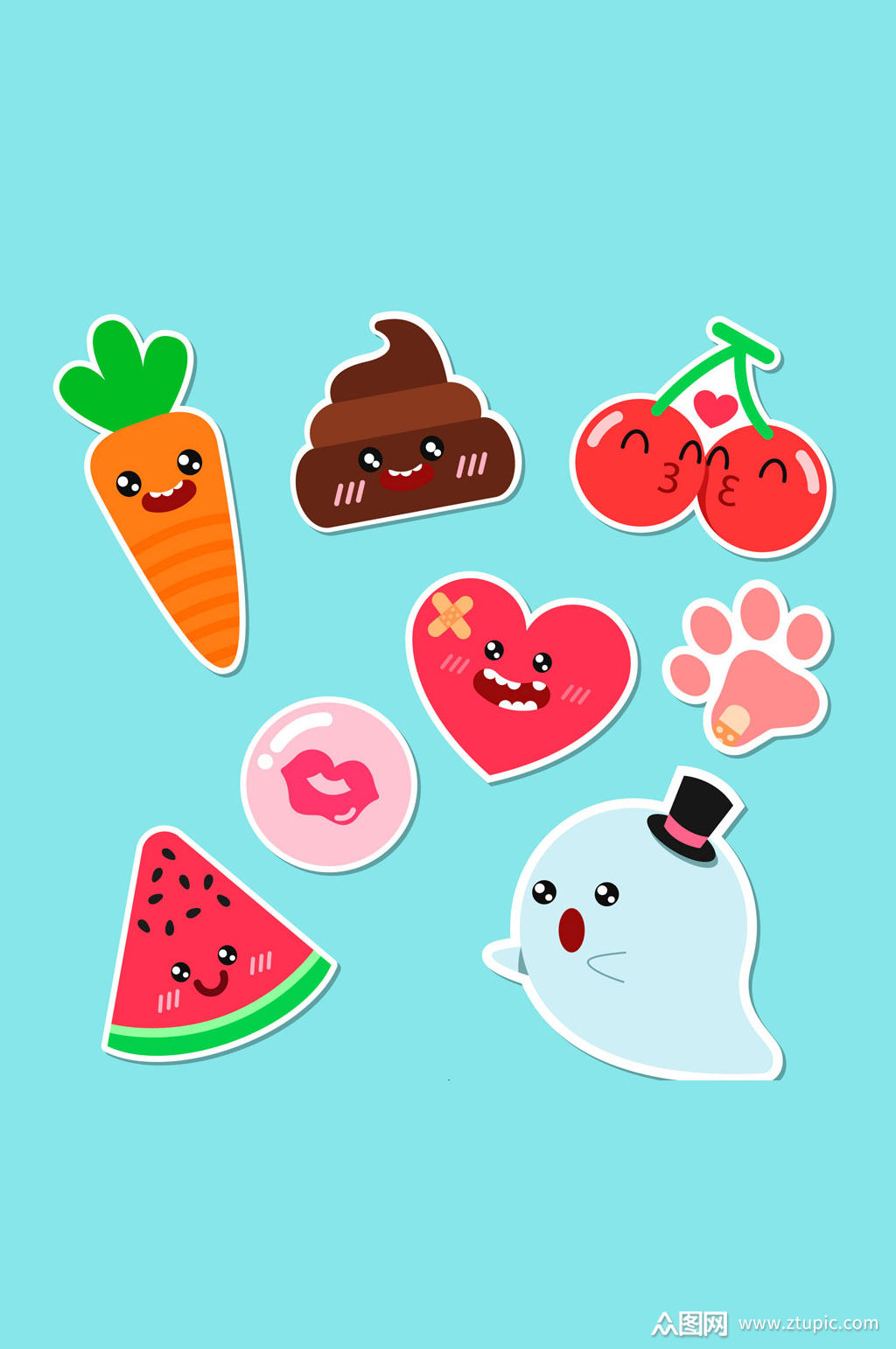 8款可爱水果和幽灵贴纸矢量素材