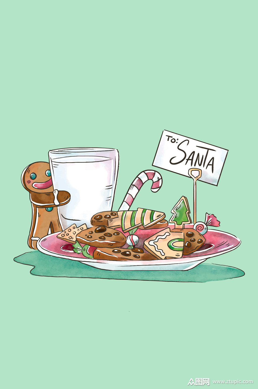 彩绘美味圣诞食物矢量素材