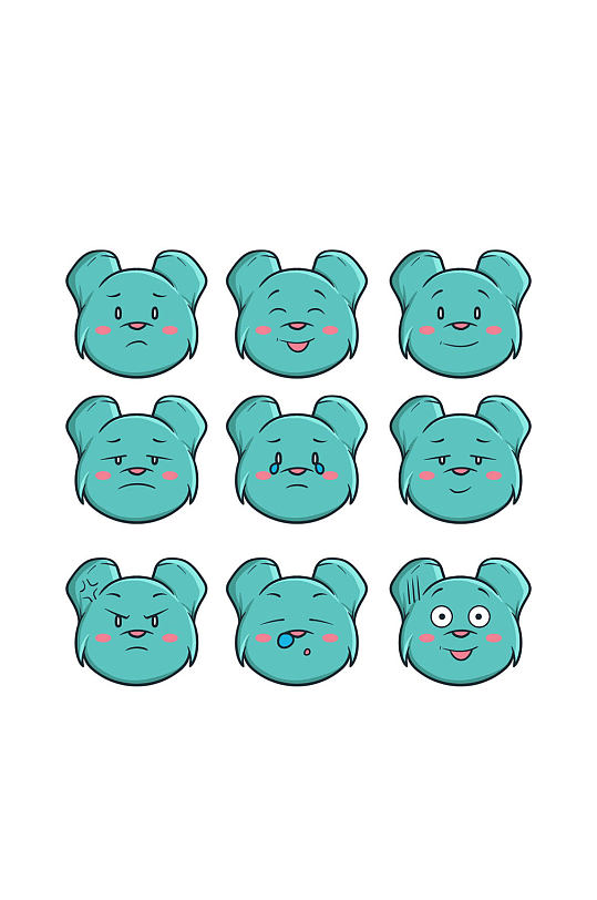 9款蓝色熊表情头像矢量素材