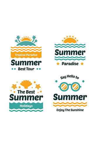 4款创意夏季假期艺术字标签矢量图