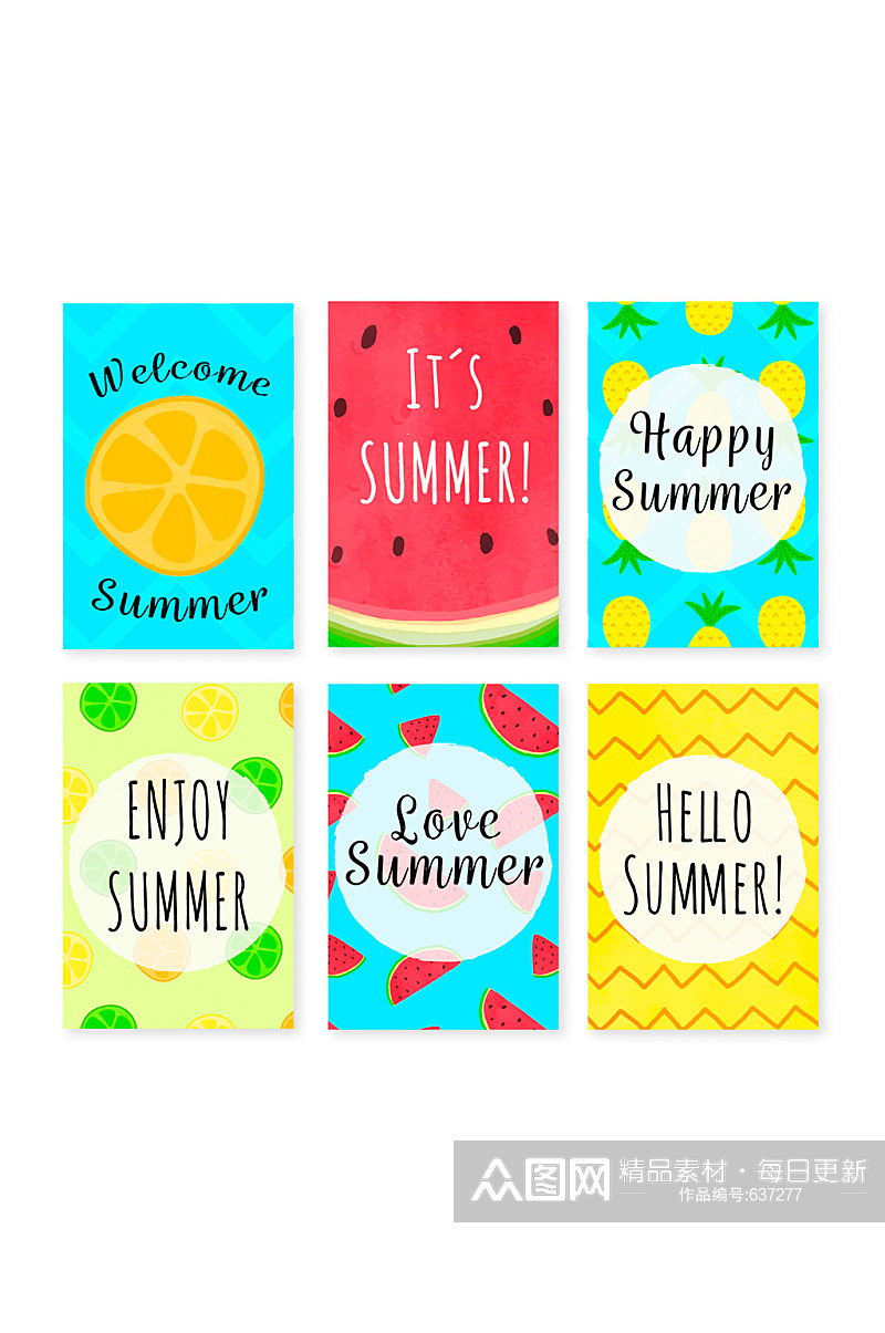 6款彩色夏季元素卡片矢量素材素材
