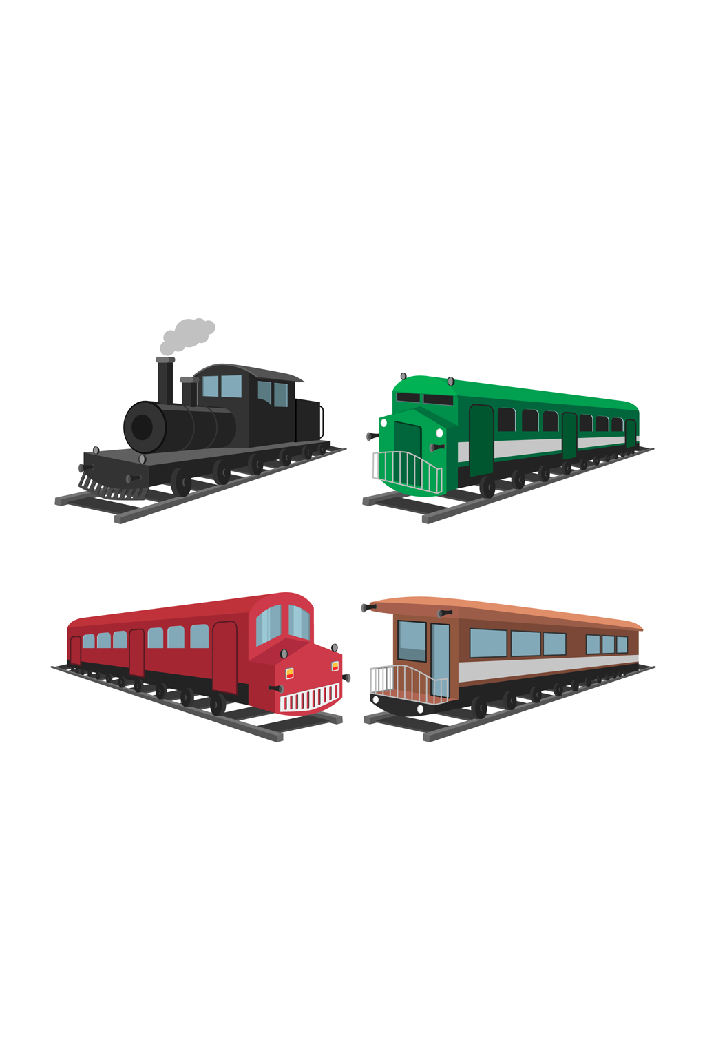 4款彩色老式火车矢量素材