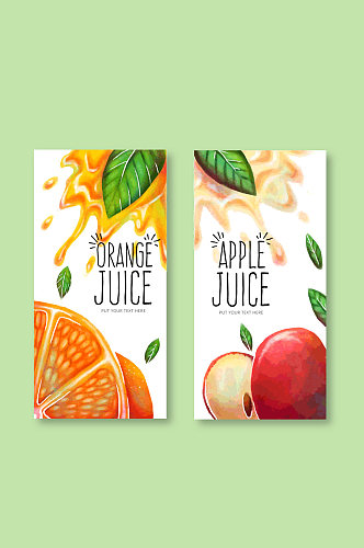 彩绘橙子和苹果果汁banner矢量素材