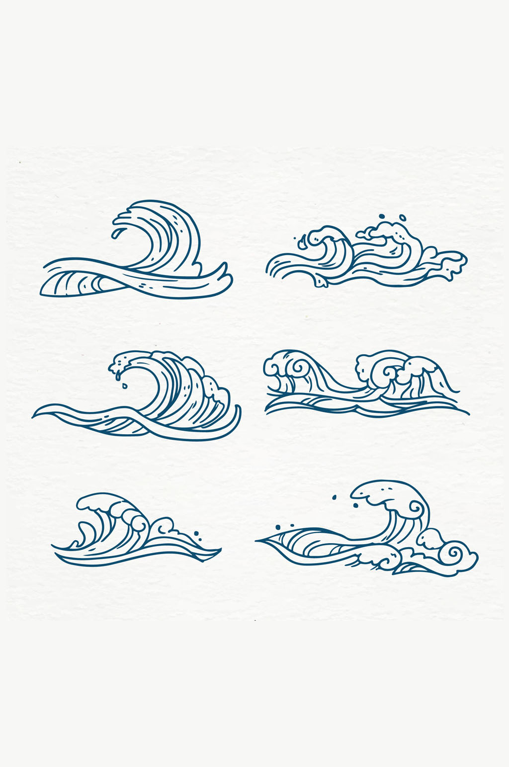 6款手绘蓝色海浪矢量素材