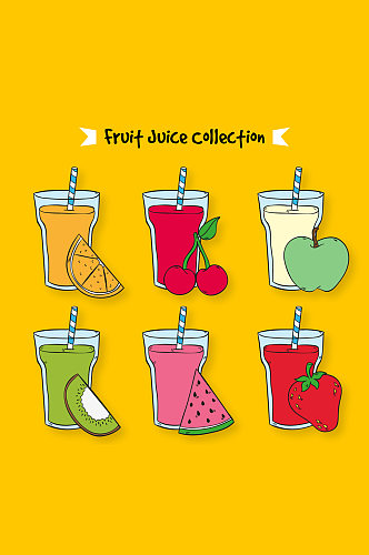 6款彩绘水果和果汁矢量图
