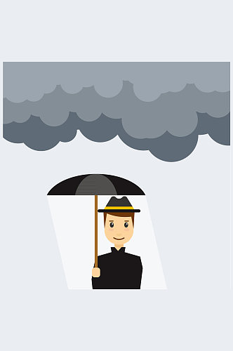 创意雨天打伞的黑衣男子矢量图