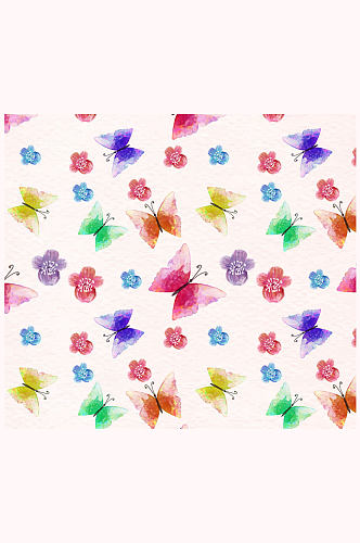 水彩绘花卉和蝴蝶无缝背景矢量图