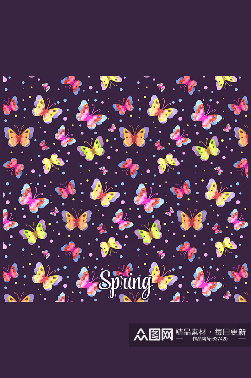 彩色春季蝴蝶无缝背景矢量图素材