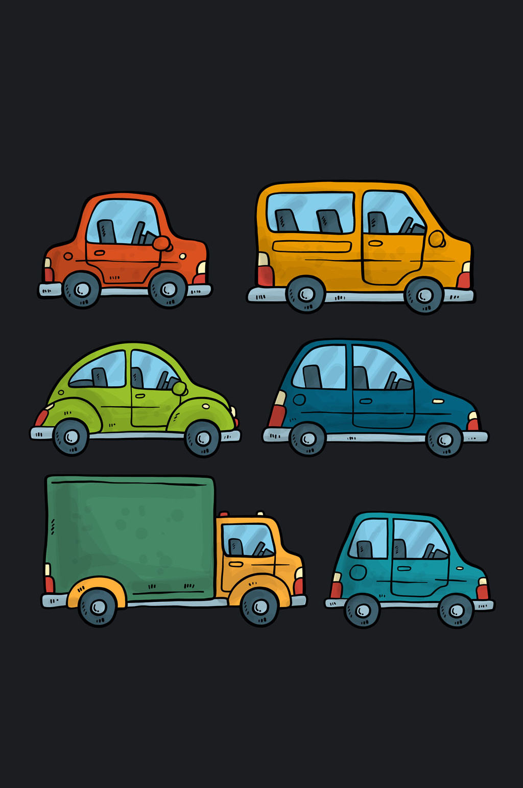 6款手绘彩色车辆侧面矢量素材