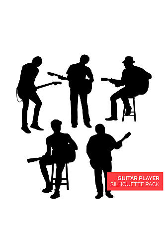 5个创意弹吉他的人物剪影矢量图