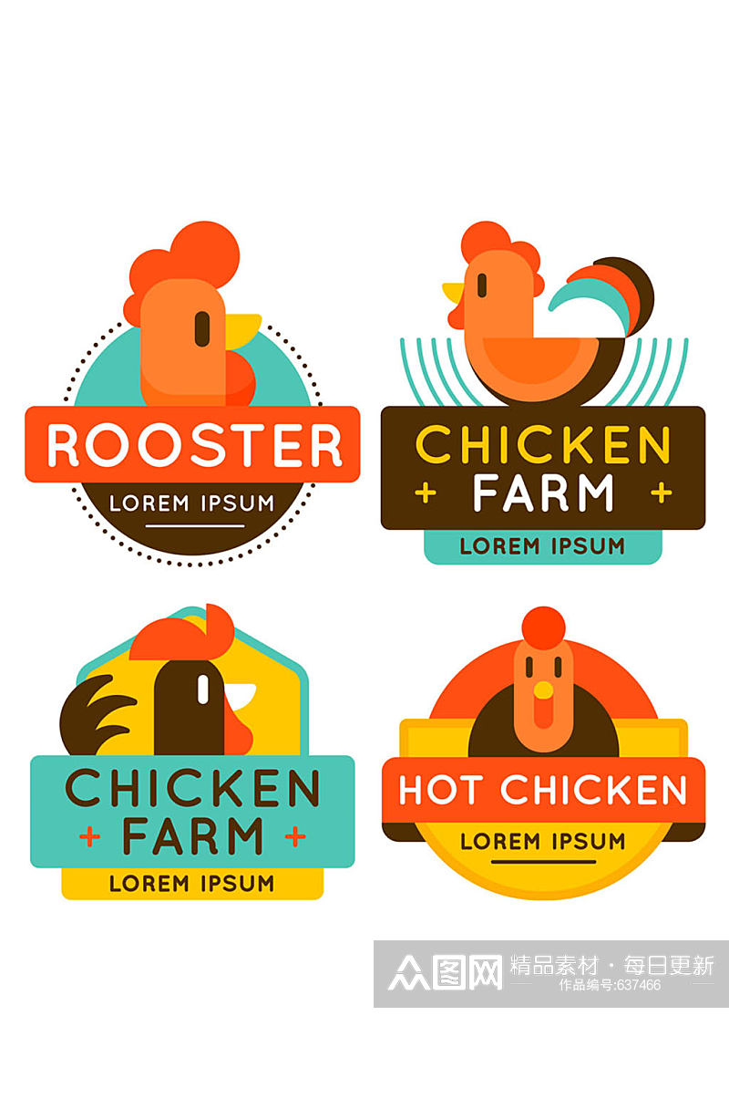 4款彩色养鸡场标签矢量素材素材
