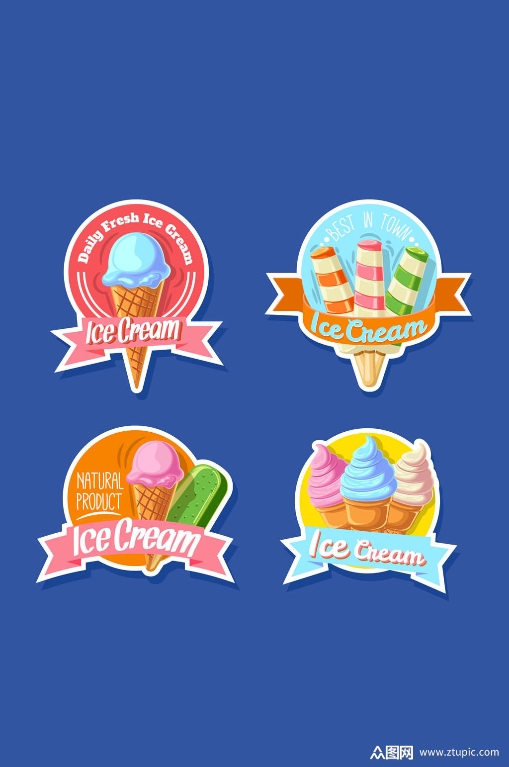 4款彩色雪糕贴纸矢量素材