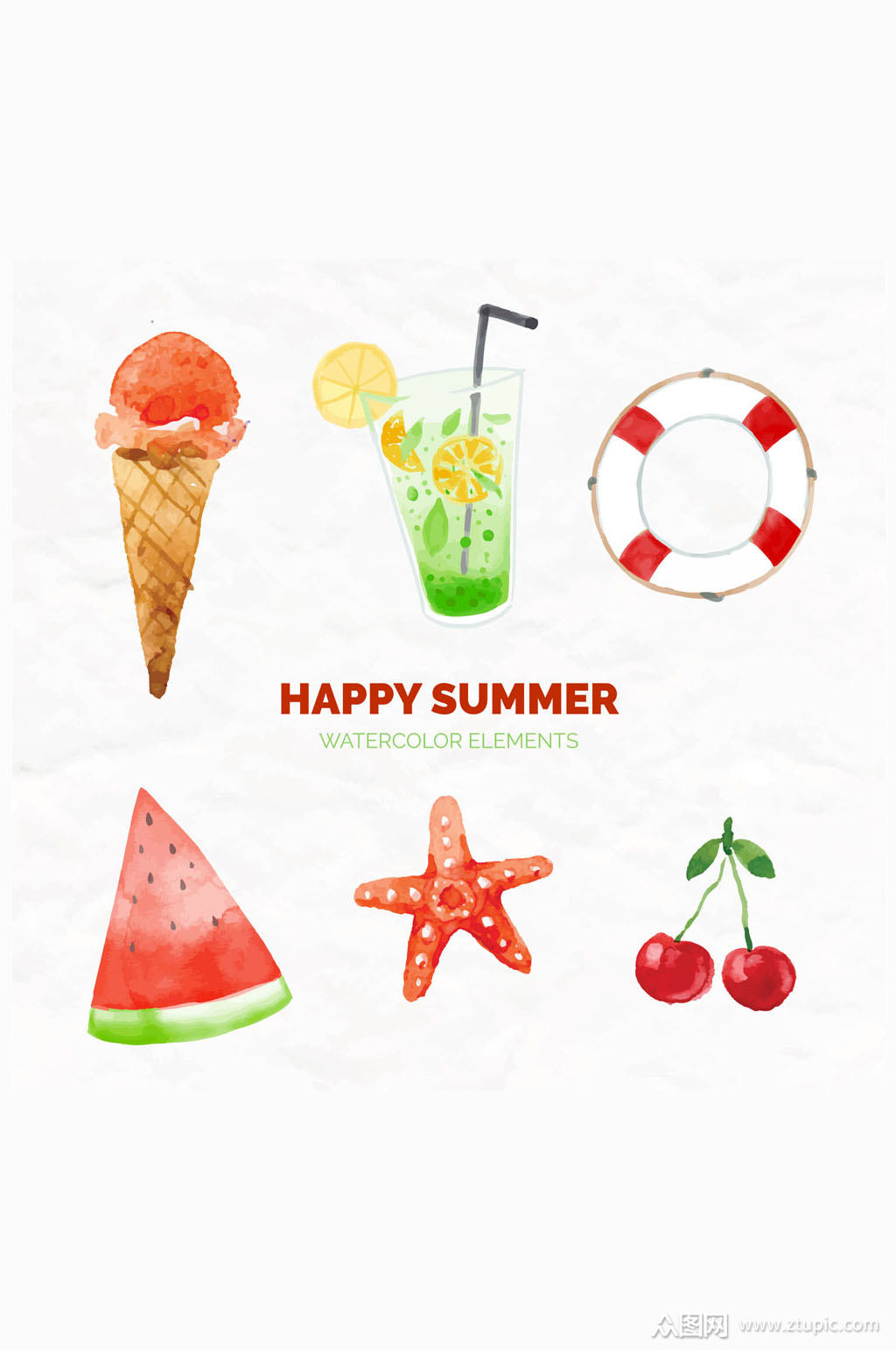 6款快乐夏季元素矢量素材