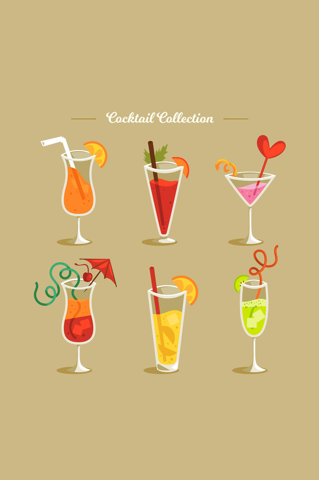 6款彩色鸡尾酒设计矢量素材