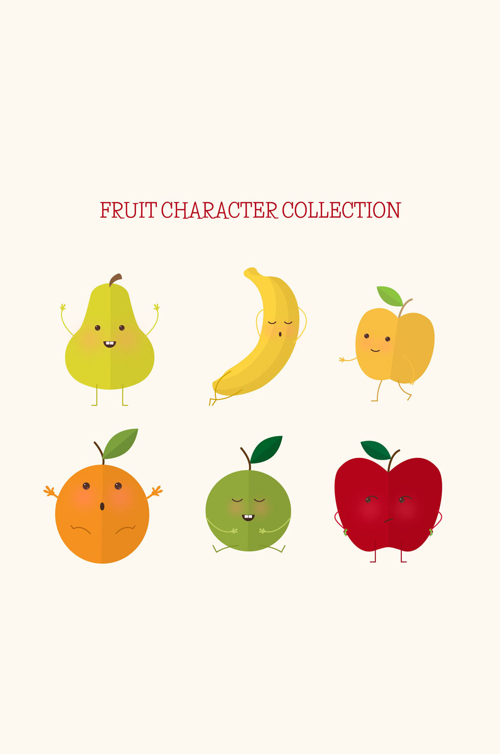 6款扁平化表情水果设计矢量图