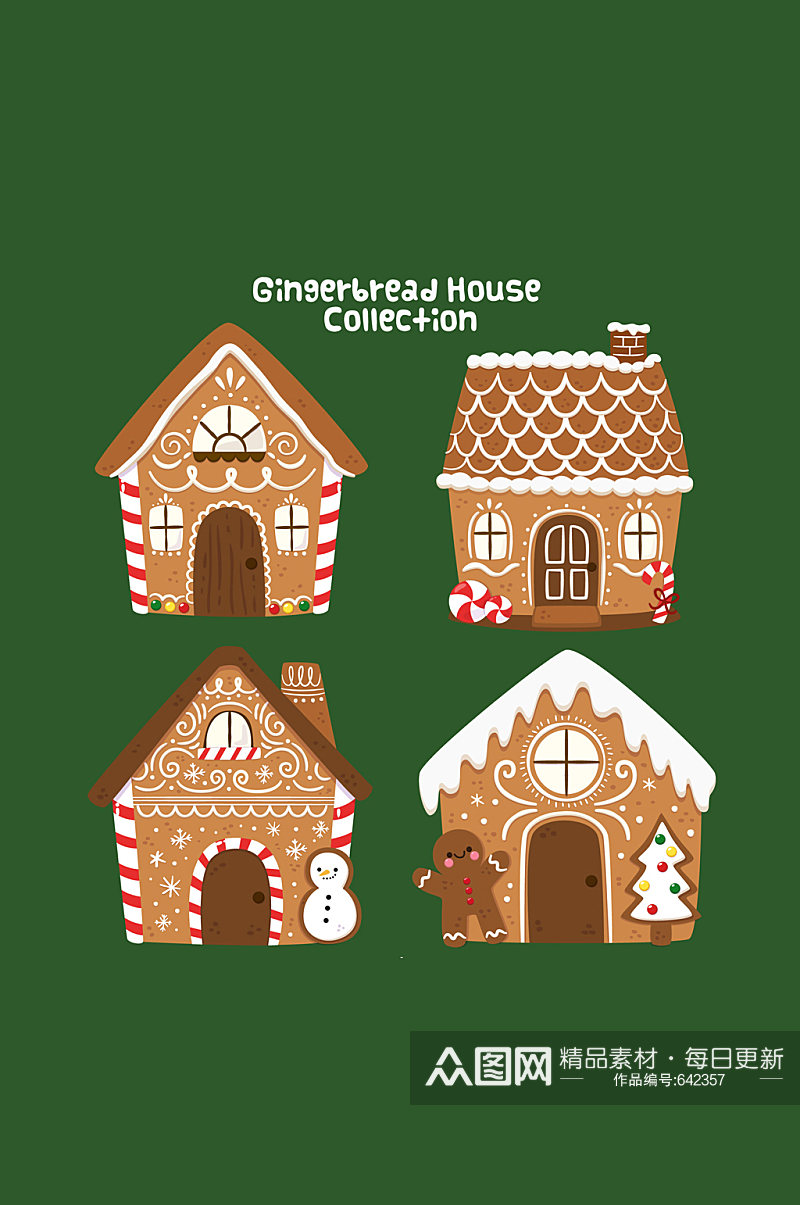 4款彩绘可爱圣诞姜饼屋矢量图素材